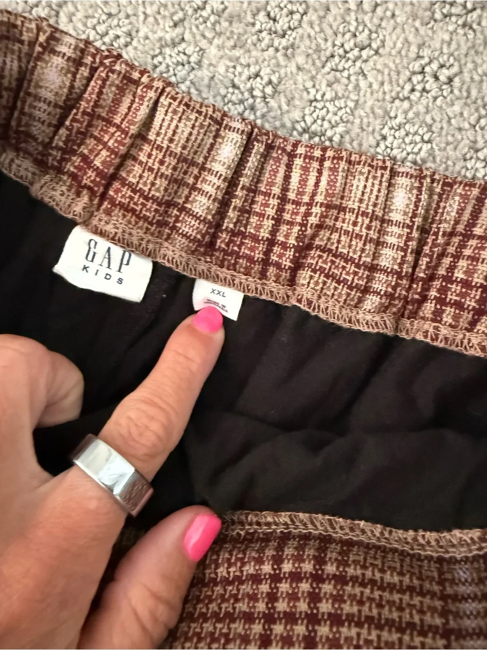 Plaid Pleated Mini Skirt in Burgundy and Cream